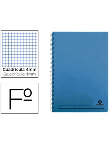 Cuaderno espiral liderpapel folio 100h cuadro 4mm tapa azul con margen 70 gr