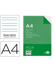 Recambio liderpapel a4 100 hojas 60g m2pauta 4ª 35mm con margen 4 taladros