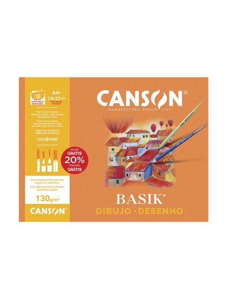 Papel dibujo basik 240x320 din a4 130 gr con recuadro minipack de 10 hojas