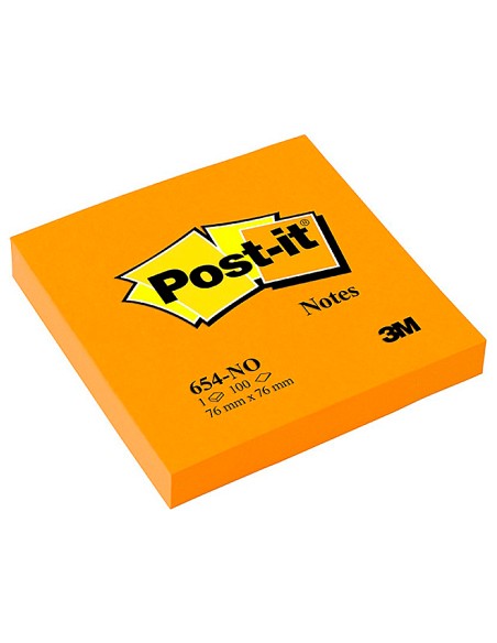 Bloc de notas adhesivas quita y pon post it 76x76 mm naranja neon con 100 hojas