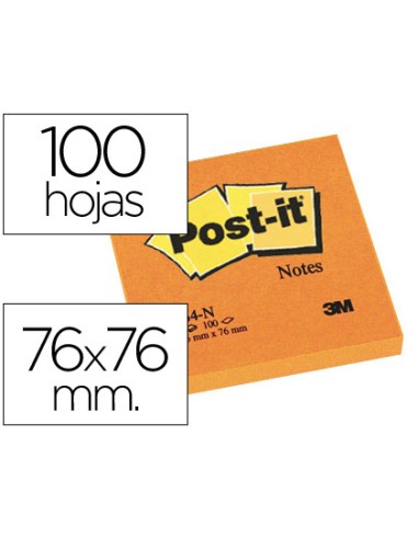 Bloc de notas adhesivas quita y pon post it 76x76 mm naranja neon con 100 hojas