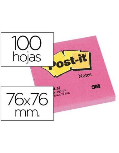 Bloc de notas adhesivas quita y pon post it 76x76 mm fucsia neon con 100 hojas