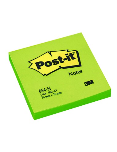 Bloc de notas adhesivas quita y pon post it 76x76 mm verde neon con 100 hojas