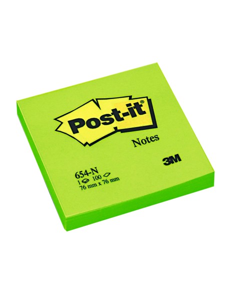 Bloc de notas adhesivas quita y pon post it 76x76 mm verde neon con 100 hojas