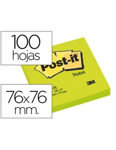 Bloc de notas adhesivas quita y pon post it 76x76 mm verde neon con 100 hojas