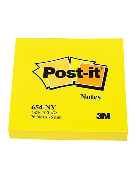 Bloc de notas adhesivas quita y pon post it 76x76 mm amarillo neon con 100 hojas