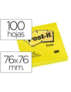 Bloc de notas adhesivas quita y pon post it 76x76 mm amarillo neon con 100 hojas