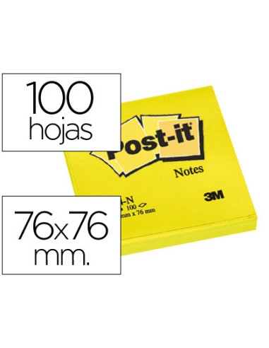 Bloc de notas adhesivas quita y pon post it 76x76 mm amarillo neon con 100 hojas