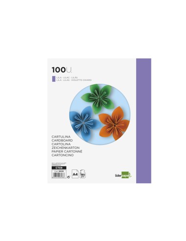 Cartulina liderpapel a4 180g m2 lila paquete de 100 hojas