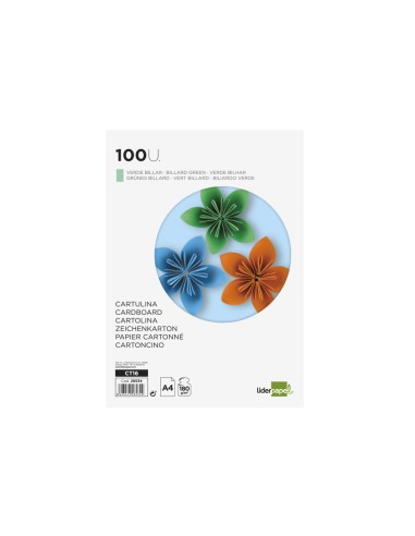 Cartulina liderpapel a4 180g m2 verde billar paquete de 100 hojas