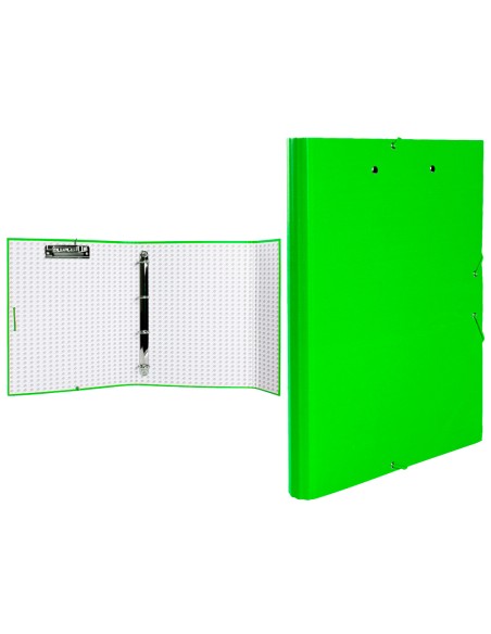 Carpeta de 4 anillas 25mm redondas liderpapel folio carton forrado paper coat verde claro con miniclip y solapas