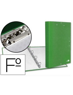Carpeta de 4 anillas 25mm redondas liderpapel folio carton forrado paper coat verde claro con miniclip y solapas