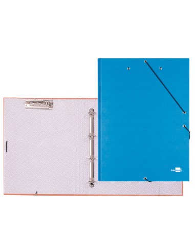 Carpeta de 4 anillas 25mm redondas liderpapel folio carton forrado paper coat celeste con miniclip y solapas