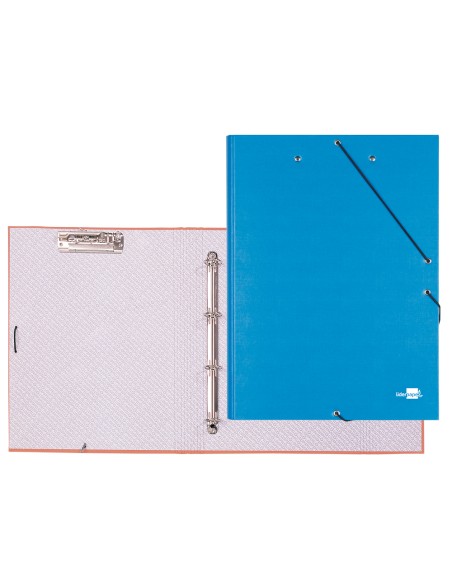 Carpeta de 4 anillas 25mm redondas liderpapel folio carton forrado paper coat celeste con miniclip y solapas