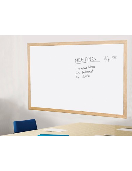 Pizarra blanca q connect melamina marco de madera 90x60 cm