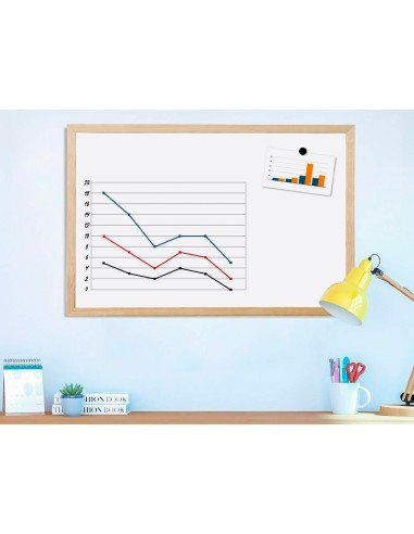 Pizarra blanca q connect melamina marco de madera 60x40 cm