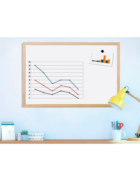 Pizarra blanca q connect melamina marco de madera 60x40 cm