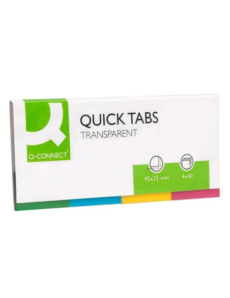 Banderitas separadoras q connect 25x45 mm transparentes y color pack de 4 con 40 hojas