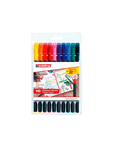 Rotulador edding punta fibra 1200 caja metalica 10 unidades colores surtidos punta redonda 05 mm