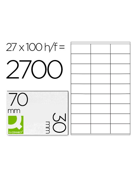 Etiqueta adhesiva q connect kf10642 tamano 70x30 mm fotocopiadora laser ink jet caja con 100 hojas din a4