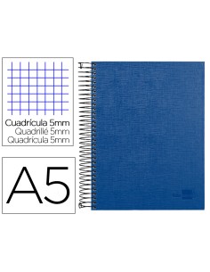 Cuaderno espiral liderpapel a5 micro papercoat tapa forrada 140h 75 gr cuadro5mm 5 bandas 6 taladros azul