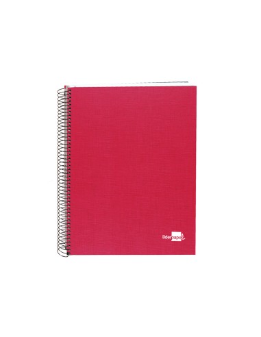 Cuaderno espiral liderpapel a5 micro papercoat tapa forrada 140h 75 gr cuadro5mm 5 bandas 6 taladros rojo