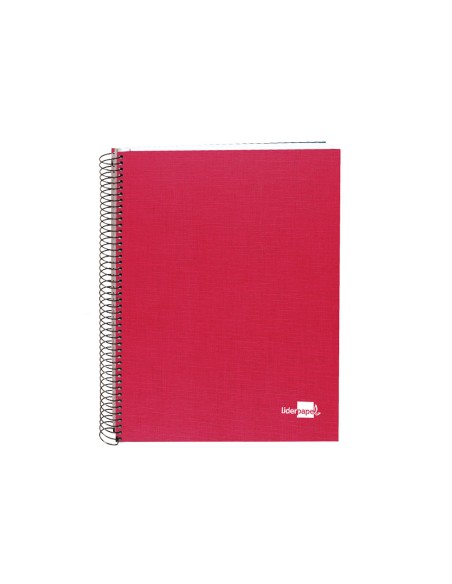 Cuaderno espiral liderpapel a5 micro papercoat tapa forrada 140h 75 gr cuadro5mm 5 bandas 6 taladros rojo