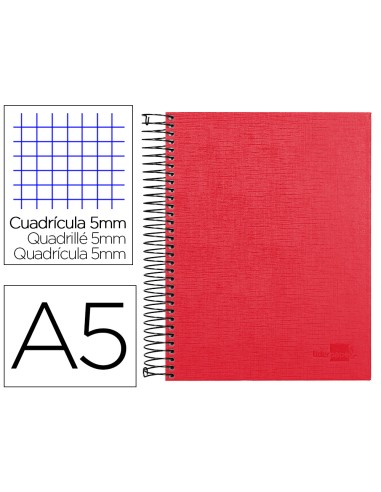 Cuaderno espiral liderpapel a5 micro papercoat tapa forrada 140h 75 gr cuadro5mm 5 bandas 6 taladros rojo
