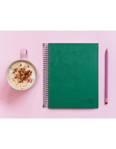 Cuaderno espiral liderpapel a5 micro papercoat tapa forrada 140h 75 gr cuadro5mm 5 bandas 6 taladros verde