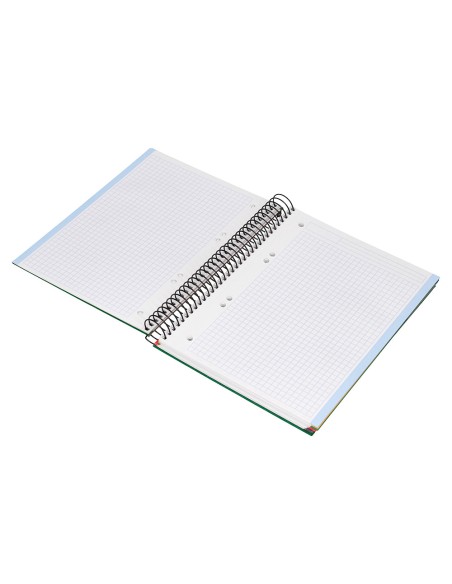 Cuaderno espiral liderpapel a5 micro papercoat tapa forrada 140h 75 gr cuadro5mm 5 bandas 6 taladros verde
