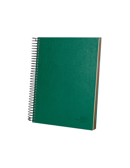 Cuaderno espiral liderpapel a5 micro papercoat tapa forrada 140h 75 gr cuadro5mm 5 bandas 6 taladros verde