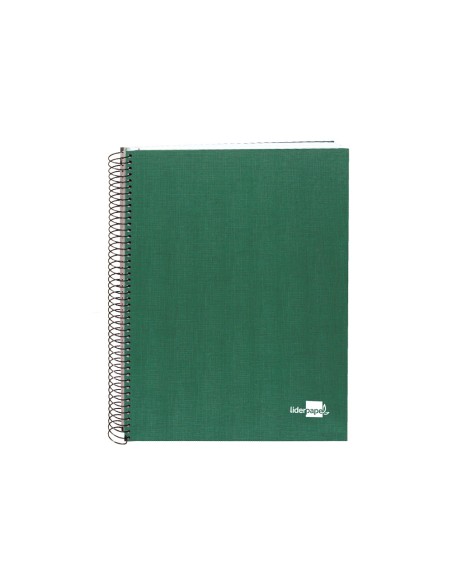 Cuaderno espiral liderpapel a5 micro papercoat tapa forrada 140h 75 gr cuadro5mm 5 bandas 6 taladros verde