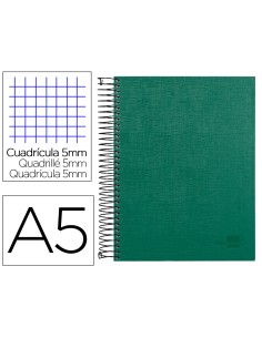 Cuaderno espiral liderpapel a5 micro papercoat tapa forrada 140h 75 gr cuadro5mm 5 bandas 6 taladros verde