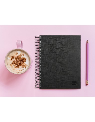 Cuaderno espiral liderpapel a5 micro papercoat tapa forrada 140h 75 gr cuadro5mm 5 bandas 6 taladros negro
