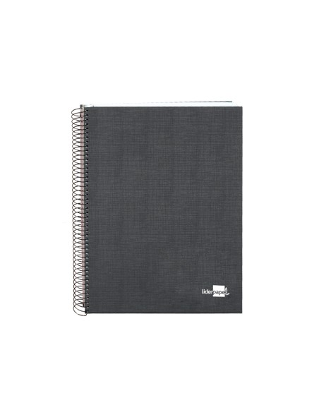 Cuaderno espiral liderpapel a5 micro papercoat tapa forrada 140h 75 gr cuadro5mm 5 bandas 6 taladros negro