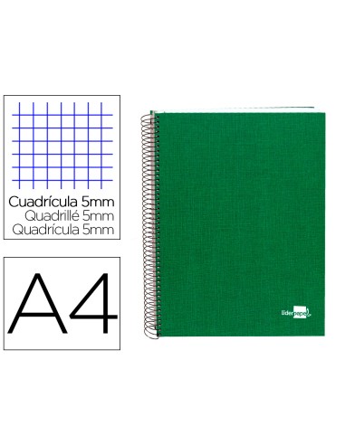 Cuaderno espiral liderpapel a4 micro papercoat tapa forrada 140h 75 gr cuadro5mm 5 bandas 4 taladros verde