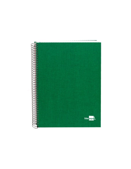 Cuaderno espiral liderpapel a4 micro papercoat tapa forrada 140h 75 gr cuadro5mm 5 bandas 4 taladros verde