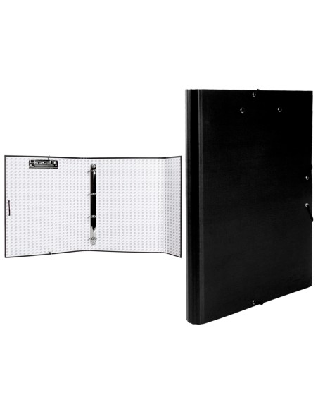 Carpeta de 4 anillas 25mm redondas liderpapel folio carton forrado paper coat negra con miniclip y solapas