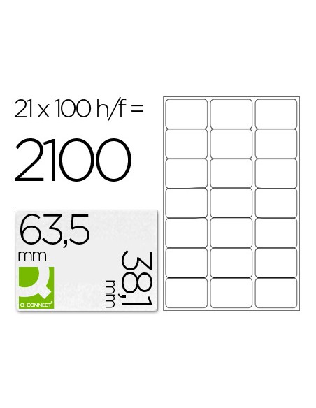 Etiqueta adhesiva q connect kf01587 tamano 635x381 mm fotocopiadora laser ink jet caja con 100 hojas din a4