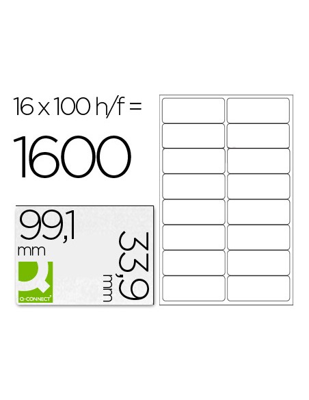 Etiqueta adhesiva q connect kf01584 tamano 991x339 mm fotocopiadora laser ink jet caja con 100 hojas din a4