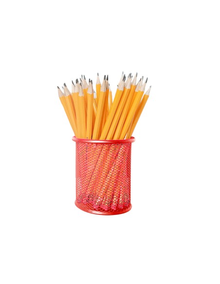 Cubilete portalapices q connect rojo metal redondo rejilla diametro 86 mm alto 105 mm