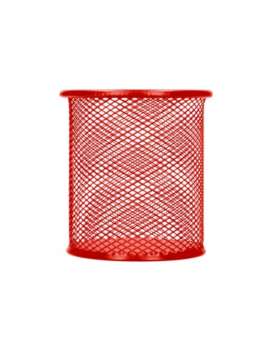 Cubilete portalapices q connect rojo metal redondo rejilla diametro 86 mm alto 105 mm