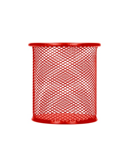 Cubilete portalapices q connect rojo metal redondo rejilla diametro 86 mm alto 105 mm