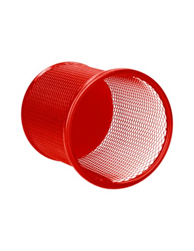 Cubilete portalapices q connect rojo metal redondo rejilla diametro 86 mm alto 105 mm