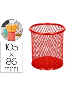 Cubilete portalapices q connect rojo metal redondo rejilla diametro 86 mm alto 105 mm