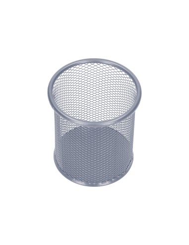 Cubilete portalapices q connect plata metal redondo rejilla diametro 86 mm alto 105 mm