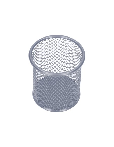 Cubilete portalapices q connect plata metal redondo rejilla diametro 86 mm alto 105 mm