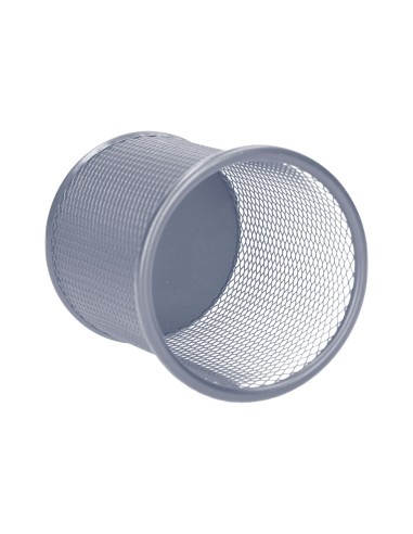 Cubilete portalapices q connect plata metal redondo rejilla diametro 86 mm alto 105 mm