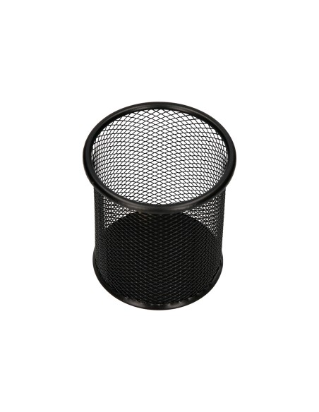 Cubilete portalapices q connect negro metal redondo rejilla diametro 86 mm alto 105 mm