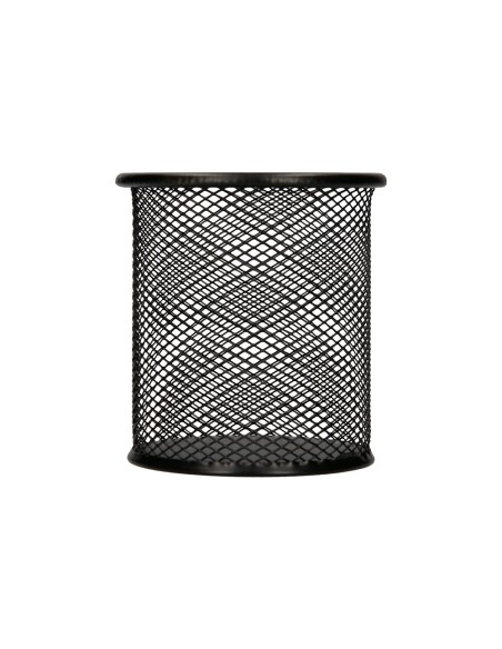 Cubilete portalapices q connect negro metal redondo rejilla diametro 86 mm alto 105 mm